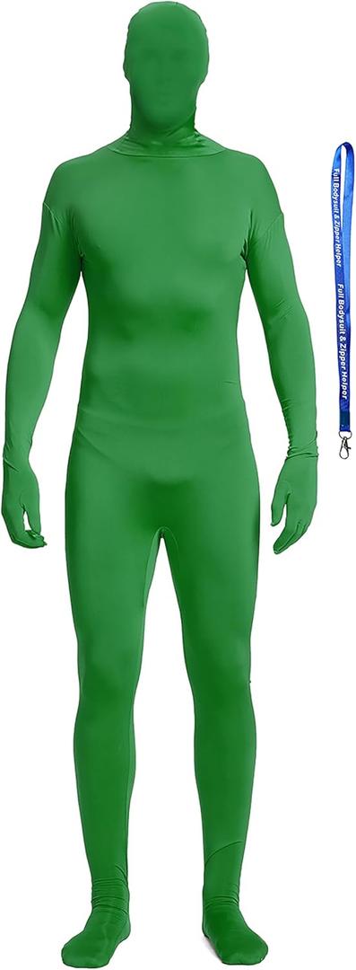 Full Bodysuit With Zipper Helper Unisex Spandex Stretch Adult Costume Zentai Disappearing Man Body Suit (X-Large, Green)