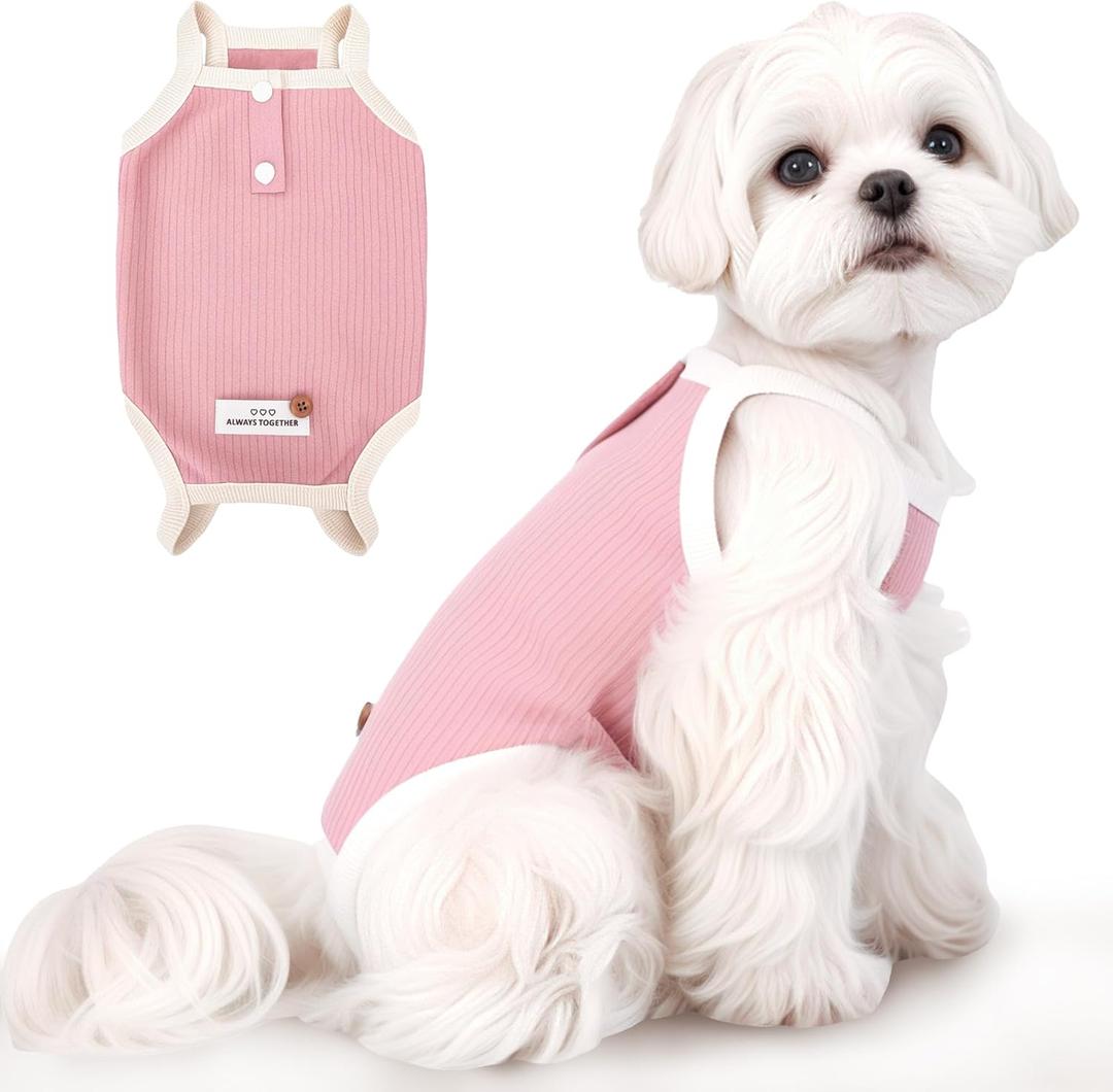 Dog Recovery Suit Sleeveless Protective Shirt Post Surgery Clothes for Puppy Small Dogs Pink Size XXS (XXS-(2~6lb) | Chest(13.4"))