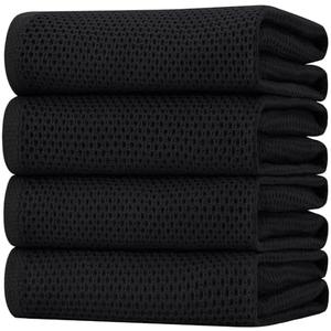 Homaxy 100% Cotton Oversized Waffle Weave Kitchen Dish Towels, Ultra Soft Absorbent Quick Drying Cleaning Towel, 4-Pack, Black, 34x74Cm