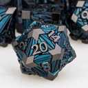 7PCS Metal DND Dice Set with Box, Debris RPG Black Blue D and D Dice for use with D&D Tabletop Games Role Playing Game Polyhedral Dice Set D20 D12 D10 D8 D6 D4