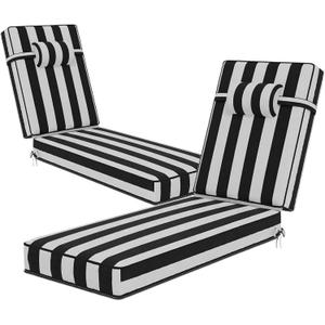 72 x 21 x 4 Inch Olefin Chaise Lounge Cushions, Lounge Chair Cushions with Headrest for Outdoor Furniture - Weather and Fade Resistant Patio Replacement Furniture Lounge Chair Cushion Set of 2
