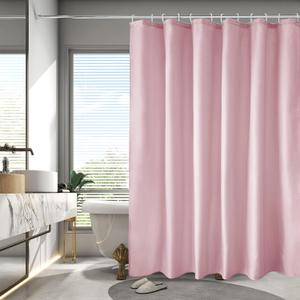 AooHome Extra Long Shower Liner, Polyester Solid Color Shower Curtain with Hooks, Weighted Hem, Water Repellent, 72x84 inch, Pink