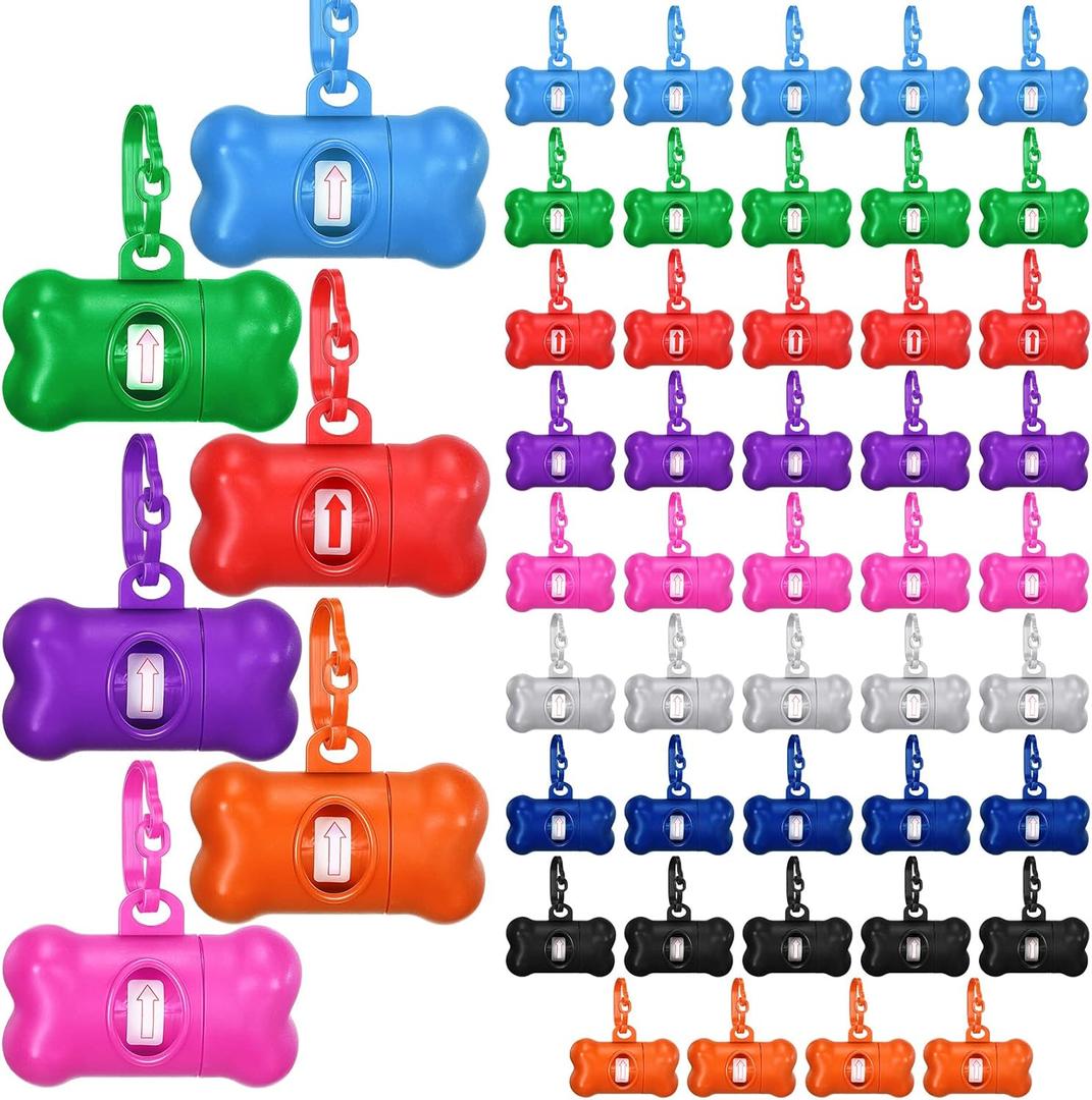 Zhehao 50 Pcs Dog Poop Trash Bag Holder Dispenser Plastic Dog Poop Waste Bag Holder for Leash with Hook and Leak Proof for Walking Hiking Camping(Bone) (Classic)