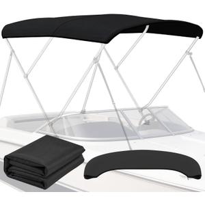 3 Bow Bimini Top Replacement Cover - 900D Polyester Canvas without Frame, Waterproof & UV-Proof Sun Shade Boat Canopy with Storage Boot for Jon Boats, Pontoon Boats (Black, 6'L x 46-73"W x 78"H)