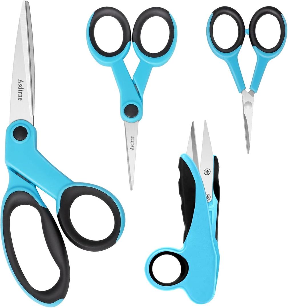 Premium sewing Scissors Bundle, Perfect Sewing Partners, Sharp and Durable, Comfortable Handle, Contains 9Fabric scissors, 5Detail Scissors, 3.9Embroidery Scissors, 4.8Thread Snips (Blue)
