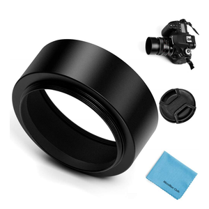 43 mm Metal Standard Screw-in Standard Lens Hood Sunshade with Centre Pinch Lens Cap for Canon Nikon Sony Pentax Olympus Fuji Sumsung Leica Camera +Cleaning Cloth