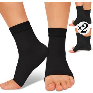 2 Pack Ankle Brace Compression Sleeve 8-15 mmHg Open Toe ompression Socks Women&Men for Swelling,Plantar Fasciitis,Sprain Black S/M