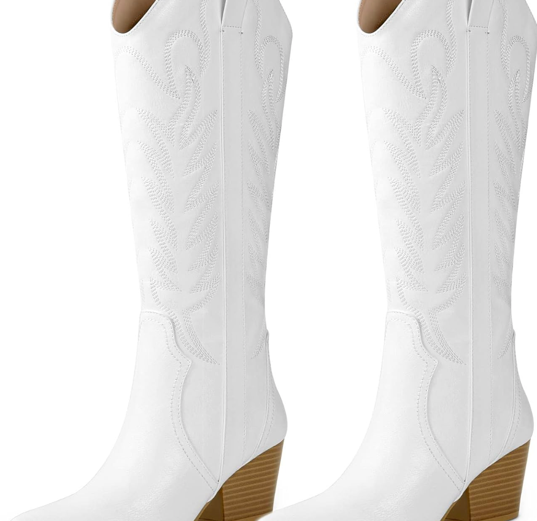 Arromic Cowboy Boots for Women Comfortable Womens Embroidered Western Cowgirl Knee High Boots Pointed Toe Zipper Chunky Heel Country Outfit Retro Tall Boots 7