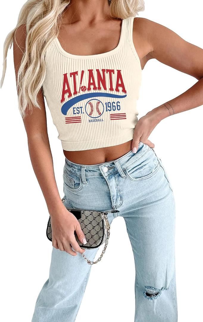 Baseball Tank Top Women Vintage Baseball Mom Tanks Baseball Season Graphic Tee Shirts Game Day Knit Crop Sleeveless Tops (M)