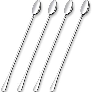 GLAMFIELDS 12-Inch Long Handle Mixing Spoons, Iced Teaspoons, Ice Cream Spoon, Stainless Steel Cocktail Stirring Spoons, Set of 4