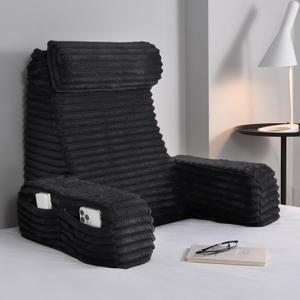 ENITYA 22" XL Back Pillow for Bed Sitting up, Built-in Arms & Big Pockets, Reading Pillow for Sitting in Bed Adult, Ideal for Sitting up/ Watching TV/ Reading/ Gaming/ Resting/ Post Surgery, Black