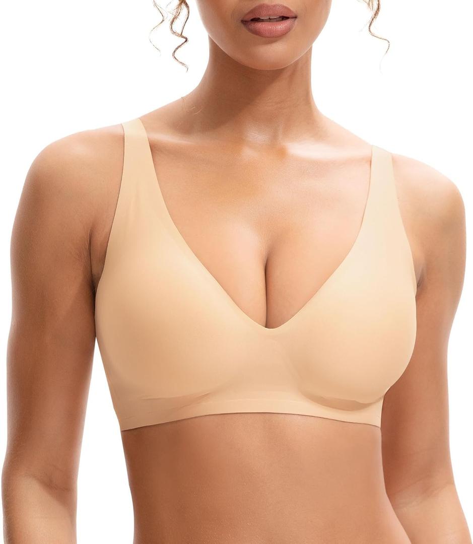 INNERSY Womens Seamless Wireless Bra Soft No Underwire Push Up Bralette Full Coverage Everyday Bra (Medium, Nude)