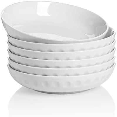 Onniyor Porcelain Pasta Bowl Set, 32 Ounces Salad Bowls, Large Serving Bowl Set, Wide and Shallow Pasta Plates, Soup Bowls, Microwave & Dishwasher Safe, Set of 6, White
