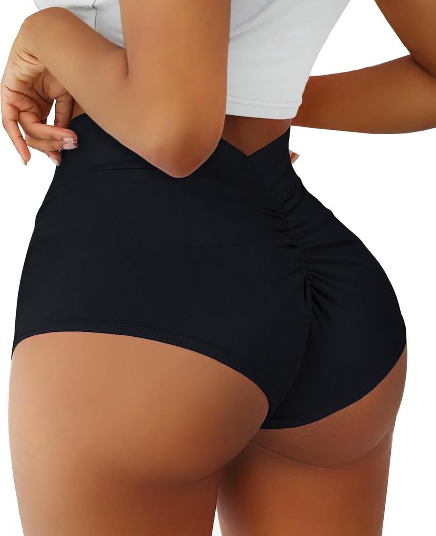 Women's Booty Shorts-High Waist V Back Yoga Shorts- Spandex Dance Hot Pants Butt Lifting Rave Bottoms (Medium, Black)