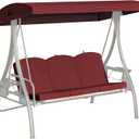 Outdoor Porch Swing Cushions 3 Seater with Swing Canopy, Replacement Cushions for Outdoor Swing, Patio Swing Cushion 25D Foam (Red)