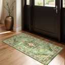 Green Runner Rug 2x4 Rugs Boho Small Washable Runner Rugs for Entryway Bathroom Kitchen, Small Rugs Soft Low Pile Non-Slip Rubber Backing Oriental Door Mat
