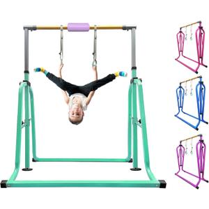 Foldable & Moveable Gymnastics Horizontal Bar with Rings,3to 5Adjustable Height Expandable Junior Kip Bar for Home,Indoor Gym Equipment for Kids