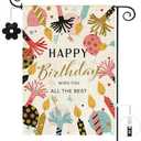 Baccessor Happy Birthday Garden Flag 12.5 x 18 Inch Double Sided Burlap Spring Summer Colorful Party Decor Balloons Candles Cupcakes Small Yard Flag Holiday Seasonal Outdoor Outside Decoration