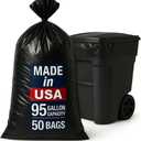 95-96 Gallon Extra-Large Black Garbage Can Liners, Heavy-Duty Trash Bags, 50 Bags, 1.5 Mil Thick, Ideal for Commercial & Home Use