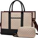 LOVEVOOK Laptop Bags for Women, 15.6 inch Waterproof Work Tote Bag with Clutch, Professional Teacher Computer Purse Lightweight Shoulder Bag Travel, Apricot Chocolate Black