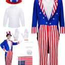 Handepo 9 Pcs America Uncle Costume Set USA Patriotic Top Hat for 4th of July Independent Day 250th Anniversary Cosplay Party (Red, S)