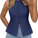 PRETTYGARDEN Womens Vests Top Trendy 2026 Spring Sleeveless Blazer Suit Summer Business Casual Work Button Down Waistcoat, M