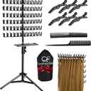 CF Braiding Hair Rack with Detachable Tray, Height Adjustable Braiding Rack 2-sided 144 Pegs Hair Extension Holder, Hair Stand with Storage Bag & Stylist Hair Braiding Accessories for Hair Salon