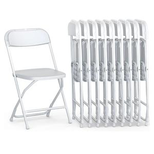 10 Pack Foldable Plastic Chair | Folding & Stackable | 350 lbs Capacity Steel Frame Seats for Indoor Outdoor | Commercial Use Events Wedding Party Bulk Picnic Kitchen Dining - White