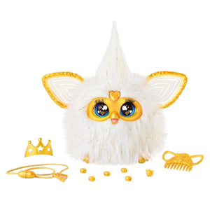 Furby Gold Glam Interactive Plush Toys for 6 Year Old Girls & Boys & Up, Voice Activated Animatronic, Speaks English & Furbish, White 