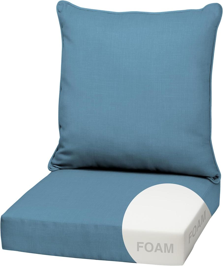 Arden Outdoor Foam Deep Seat Cushion Set, 22 in x 24 in, Weather-Proof, Rain-Proof, Fade Resistant Patio Cushion, Bottom and Back Cushion for Chair, Sofa, and Couch French Blue Texture (1 Pack)