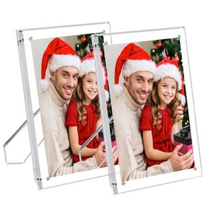 hansanti 2 Pack 4x6 (Full Size:5x7) Acrylic Picture Frames With Stand, Clear Magnetic Photo Frame, Frameless Tabletop Picture Frame with Magnets for Home Office Desktop Display Horizontal or Vertical