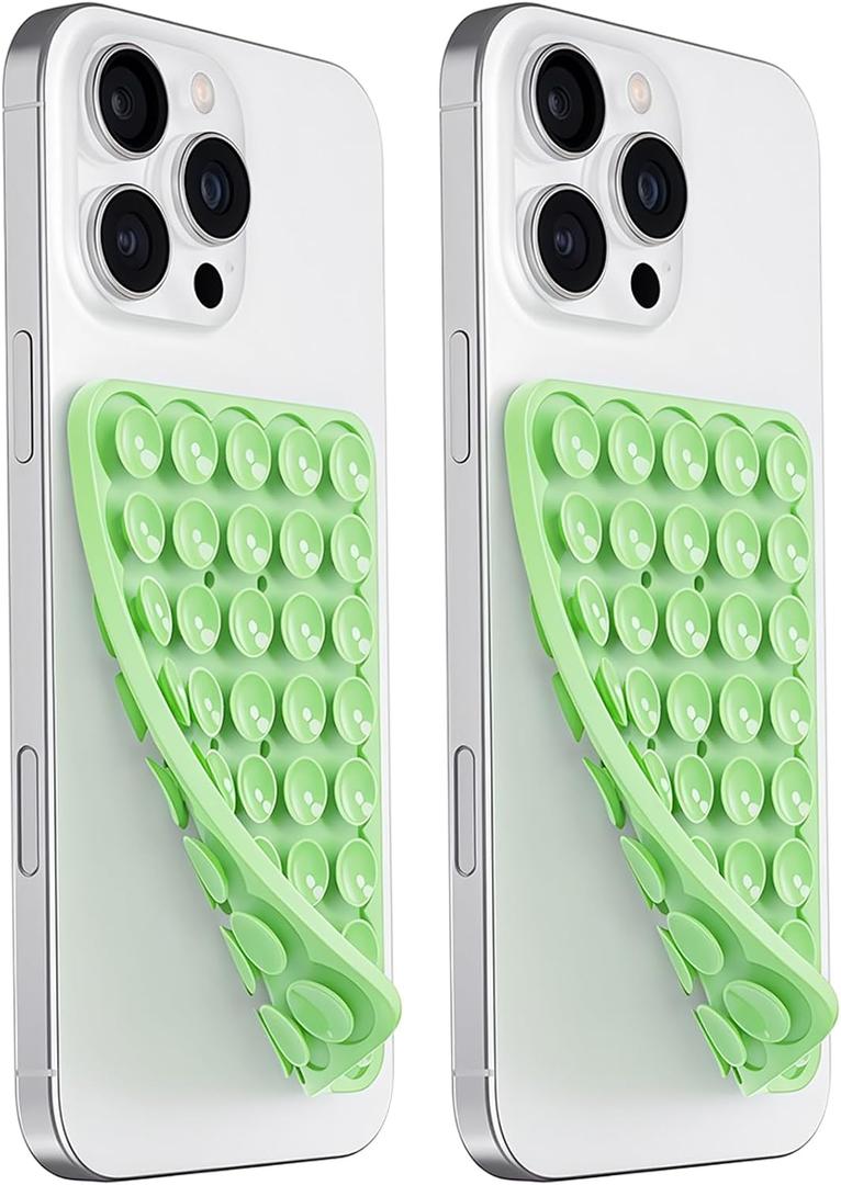 4 x JingJinYY Anteel 2 Pack Double Sided Silicone Suction Cup Phone Case Mount, Hands-Free Strong Grip Silicon Phone Holder for Selfies and Videos, Non Slip Phone Accessories (Light Green)