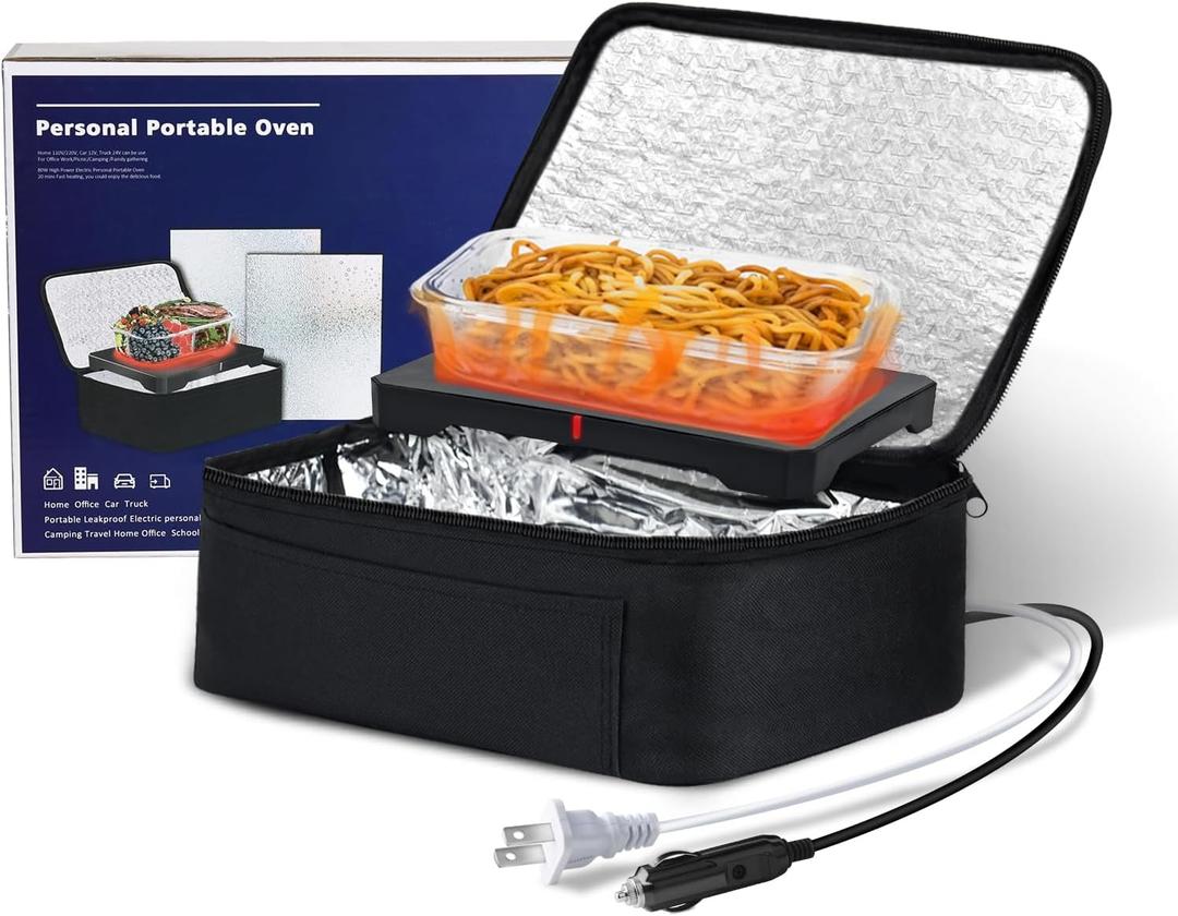 ODDIER Portable Oven 12V, 24V, 110V Car Food Warmer Portable Mini Oven Personal Microwave Heated Electric Heating Lunch Box With Wall & Vehicle Plug for Work Reheating Food in Car, Truck, Travel, Work