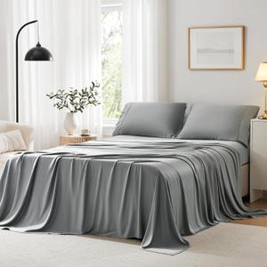 ACCURATEX Cooling Sheets California King Size - Viscose Made from Bamboo, Luxury Cool Silky Sheet Set for Cal King Size Bed, Super Soft Breathable Bed Sheets up to 16 inches Deep Pockect,Grey
