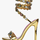 LISHAN Women's Diamante Rhinestones Studded Stilettos Ankle Wrap High Heels, Size 8