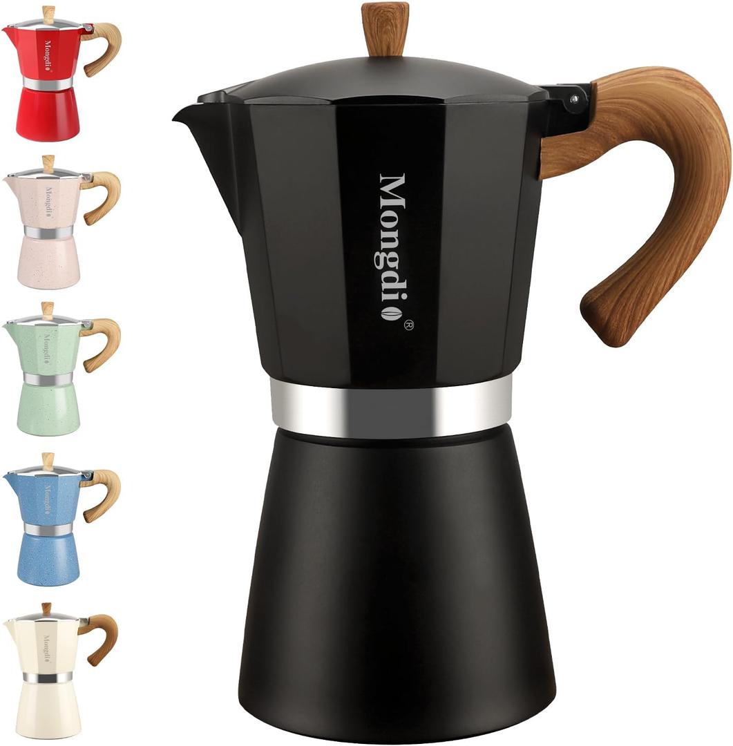 Mongdio Stovetop Espresso Maker Moka Pot, Cuban Coffee Maker Stove top coffee maker Moka Italian Espresso Greca Coffee Maker Brewer Percolator, 9 Espresso Cups, 15 oz  Black