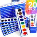 FUMILE Watercolors Paint Set Bulk,20 Pack 8 Washable Bright Colors with Paintbrush.Watercolors Paint Set Kids for Parties,Art Lessons,Birthday Party Favor,valentines for kids classroom,All Ages. (1 Count (Pack of 20), 8 color)