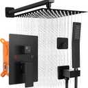 Shower Faucet Set - 12" Matte Black Shower Head and Handle Set : Ceiling Rainfall Shower System with Square Rain Shower Head and High Pressure Handheld Spray Combo, Shower Valve and Trim Kit