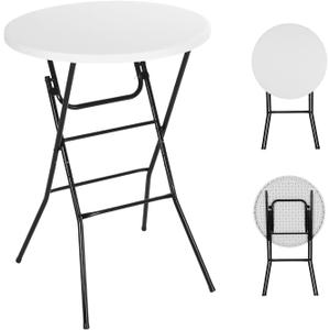 Nice C Plastic High Top Round Table, Portable Cocktail Bar Table, 31.5" Folding Counter Height Tables, Waterproof Outdoor/Indoor Tables for Parties, Weddings, Camping, Backyard (White, 1 Pack)