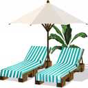 Fumete 2 Pack Lounge Chair Towels 30 x 85 Inch Pool Chaise Lounge Cover Microfiber Beach Chair Towel Portable Striped Cushion for Summer Outdoor Patio Sunbathing(Turquoise)
