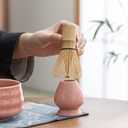 Sisher Pink Matcha Whisk Set - 5 Piece Ceramic Japanese Matcha Tea Set with Bamboo Whisk (Chasen), Bowl (Chawan), Holder & Scoop - Cute Matcha Making Starter Kit & Tea Gifts for Women