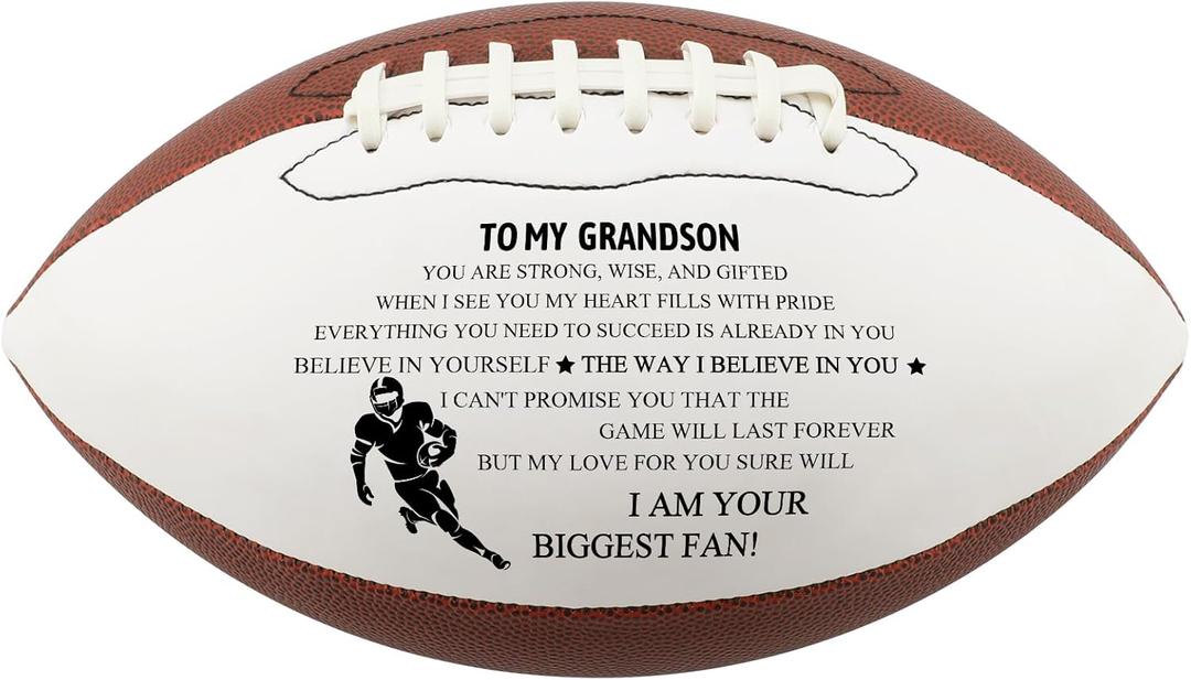 Senior Night Gifts for Grandson, Football Senior Night Gifts 2026, Grandson Birthday from Grandma or Grandpa, Indoor/Outdoor Engraved Football with Pump & Carrying Bag, Leather American 9