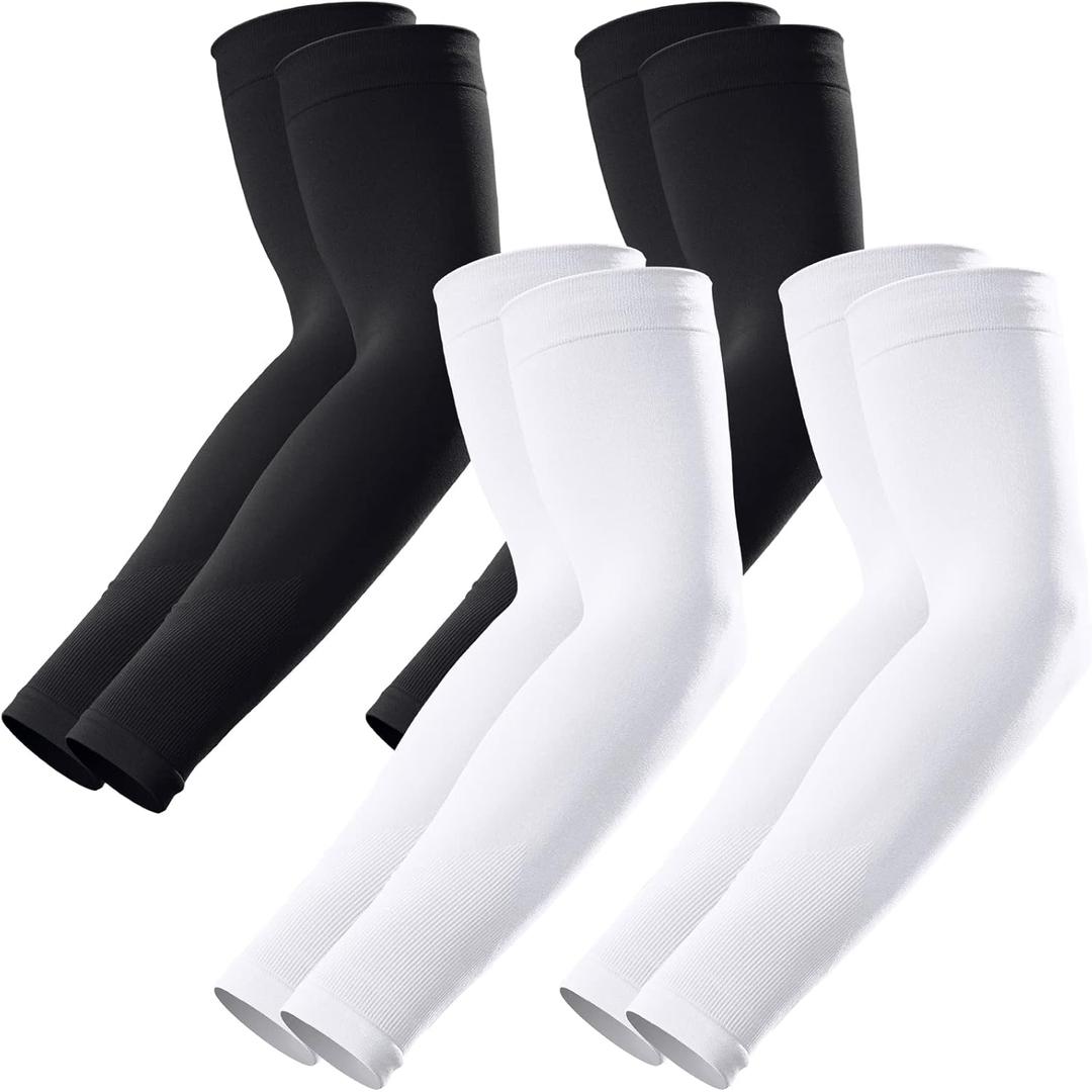 GOUNOD Arm Sleeves for Men Women,Compression Sleeves to Cover Arms for Men Working,Sun Sleeves for Men UV Protection (4 Pairs:2 Pairs Black,2 Pairs White)