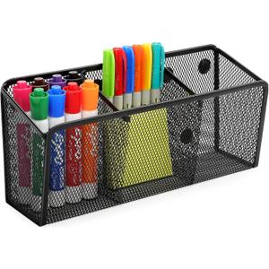 MaxGear Magnetic Pen Holder, Mesh Organizer Caddy, Pencil & Marker Storage for Desk, Extra Strong Magnets for Locker, Whiteboard, School & Office  3 Baskets