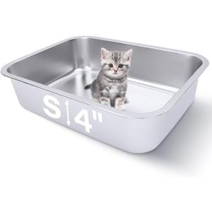 Small Stainless Steel Litter Box for Kittens, 15.5"11.6"4" Metal Litter Box for Kitten Rust-Proof, Non Stick, No Smell, Easy to Clean for Cats Rabbits