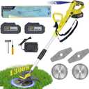 Electric Weed Wacker Cordless Eater 24V Battery Powered Brushless Brush Cutter with 2X4.0Ah Batteries Fast Charger Lightweight Grass Trimmer 2 Types Blades for Lawn Yard Garden (Green)