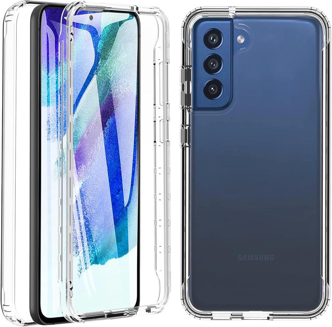 3 x Hensinple for Samsung Galaxy S21 FE Case, Samsung S21 FE Case with Built-in Screen Protector, 360 Full Body Military Grade Drop Protection Silicone Bumper Cover Phone Case for Samsung S21 FE (Clear)
