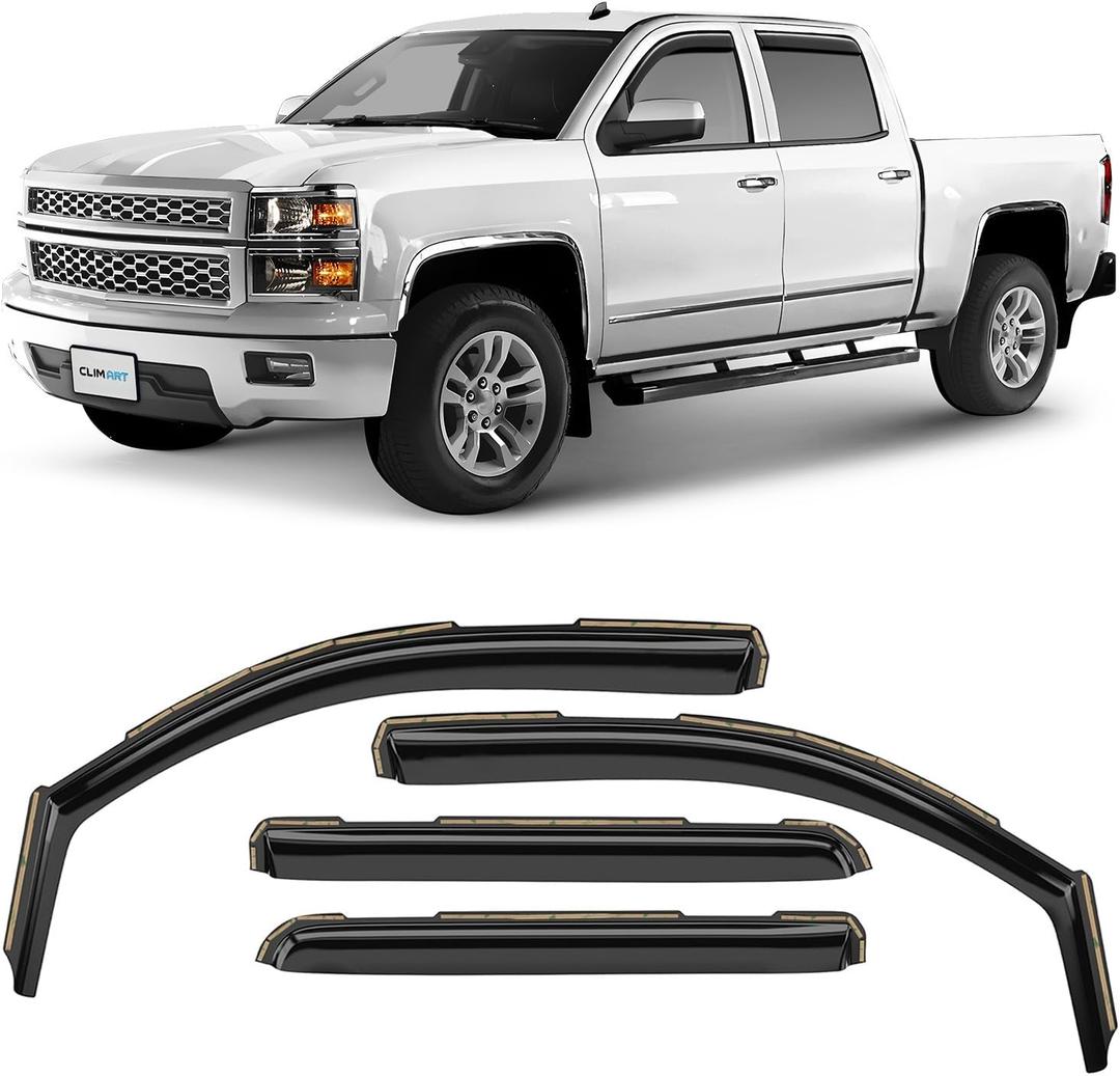 CLIM ART in-Channel Incredibly Durable Rain Guards for Chevrolet (Chevy) Silverado/GMC Sierra 2014-2018 Crew Cab, Truck Accessories, Vent Window Visors, Original Window Deflectors, Set of 4 - 614224