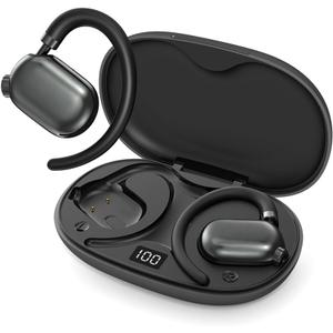 Open Ear Headphones 50Hrs Playtime, Open Ear Earbuds with Multi-Angle Adjustment, AI Voice Assistant Wireless Headphones, IPX4 Sweat Resistant Bluetooth Earbuds 5.4, Lightweight, Black