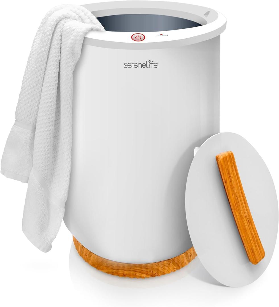SereneLife Bucket Towel Warmers, White Large Towel Warmer for Spa and Bathroom, Luxury Towel Heater Gifts for Him & Her, Auto Shut-Off, Fits 2 large, Blankets, Bathrobes, PJ's, 13.25" x 13.25" x 18.5"